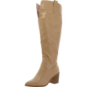 Womens Block Heel Faux Leather Knee-High Boots