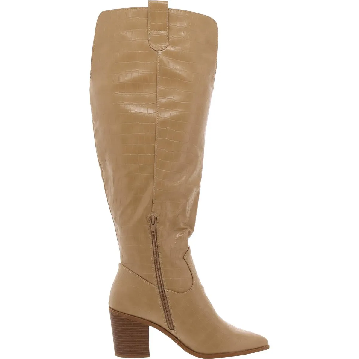 Womens Block Heel Faux Leather Knee-High Boots