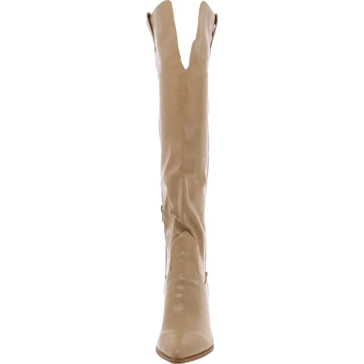 Womens Block Heel Faux Leather Knee-High Boots