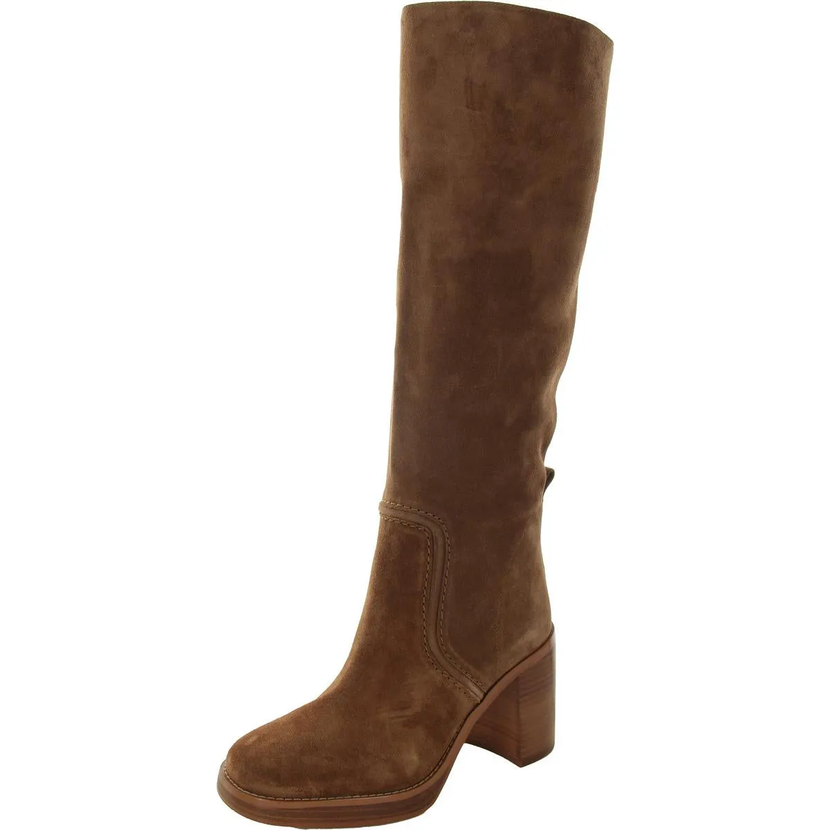 Womens Block Heel Faux Leather Mid-Calf Boots
