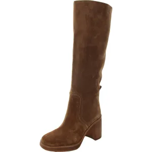 Womens Block Heel Faux Leather Mid-Calf Boots