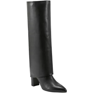 Womens Block Heel Leather Mid-Calf Boots