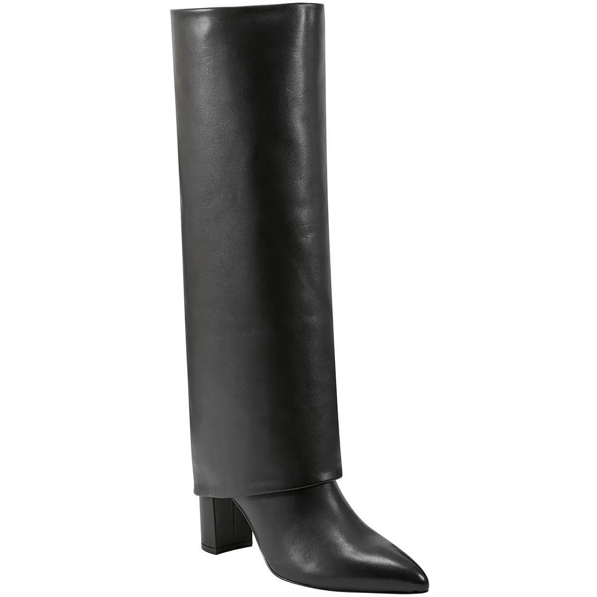 Womens Block Heel Leather Mid-Calf Boots