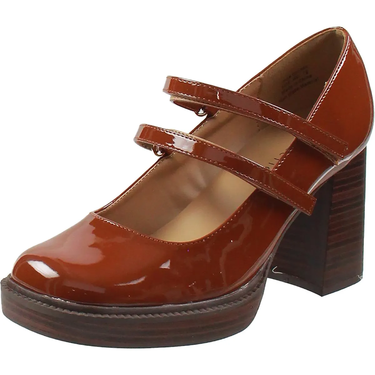 Womens Block Heel Patent Mary Jane Heels