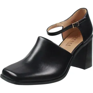 Womens Buckle Faux Leather Block Heels