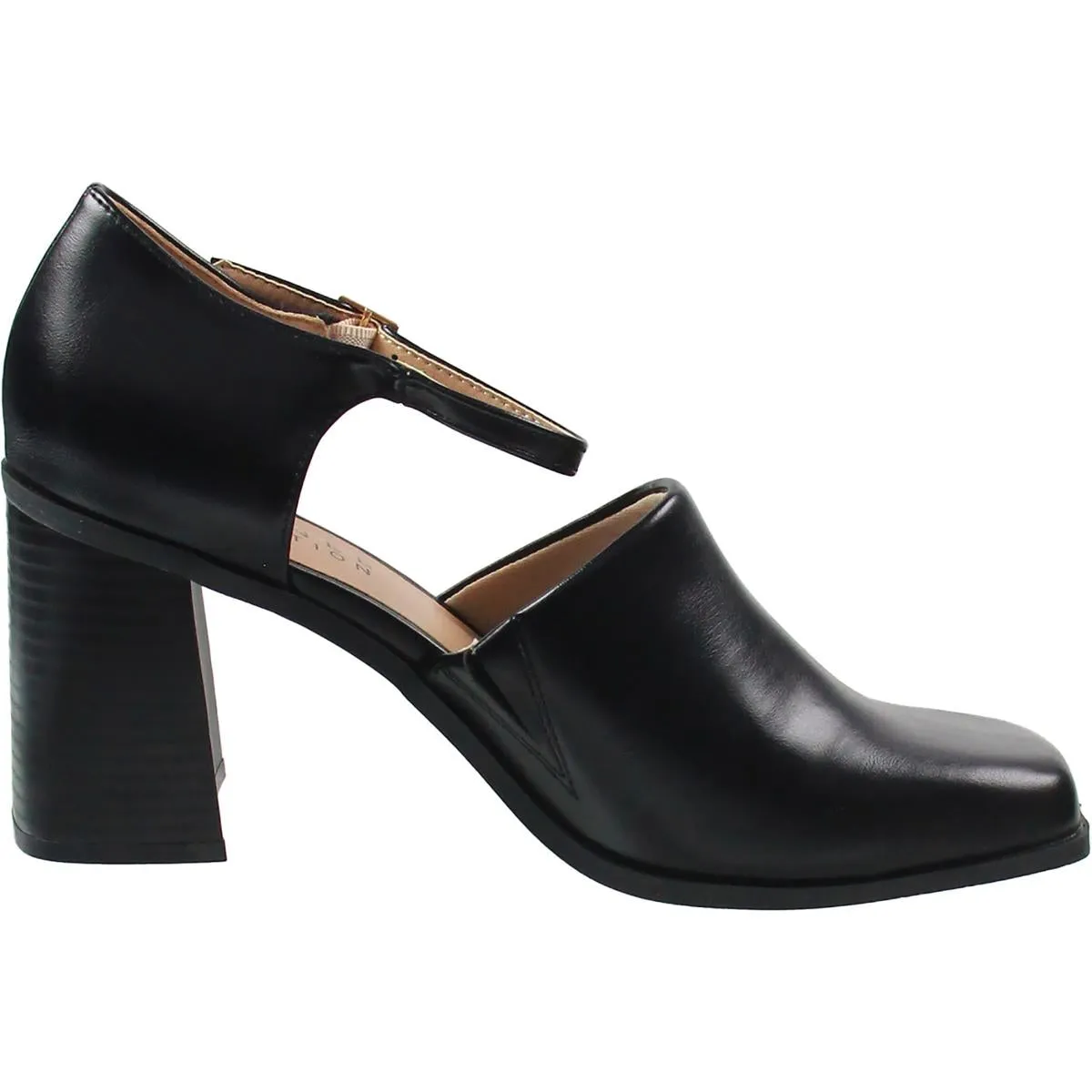 Womens Buckle Faux Leather Block Heels