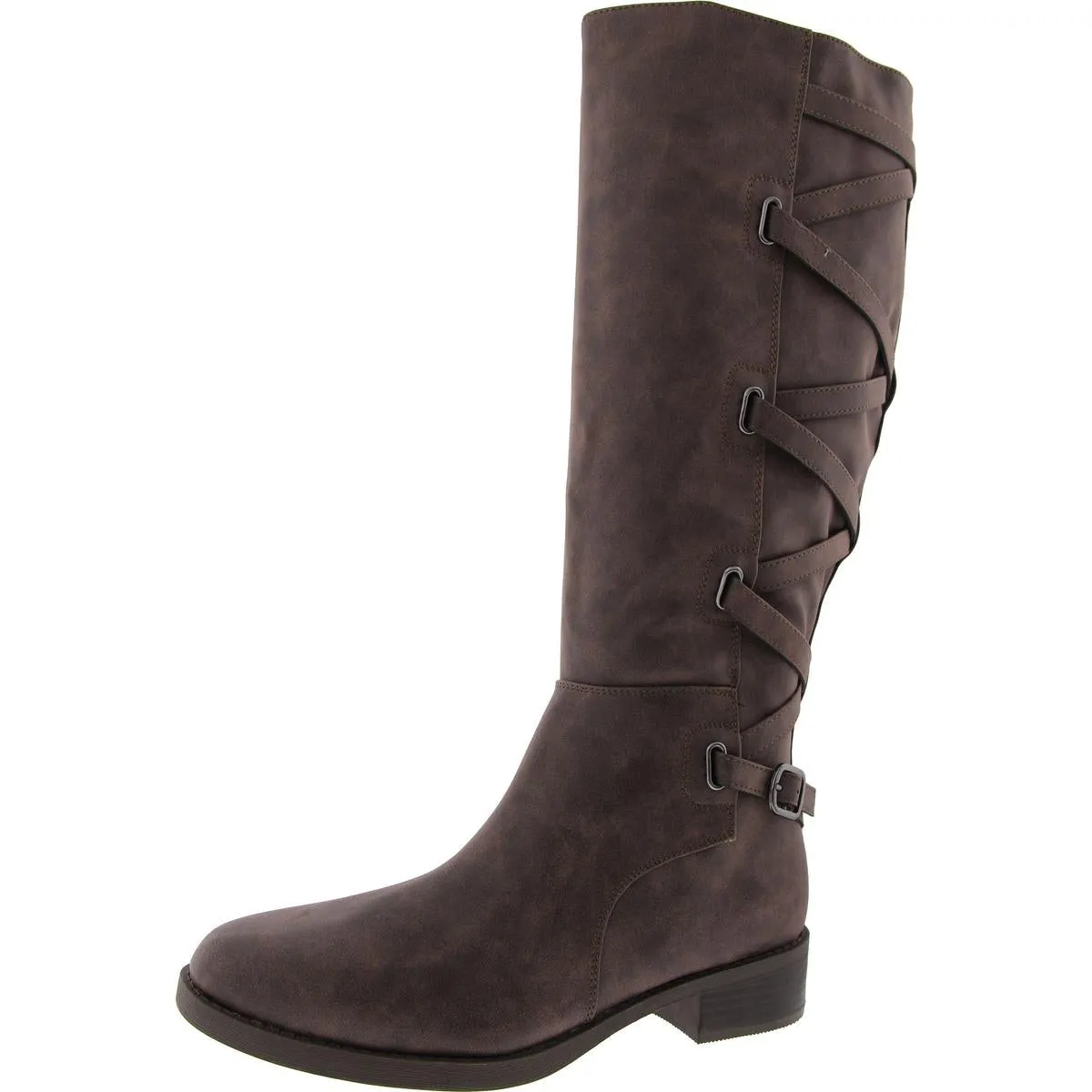 Womens Buckle Faux Leather Over-The-Knee Boots