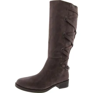Womens Buckle Faux Leather Over-The-Knee Boots
