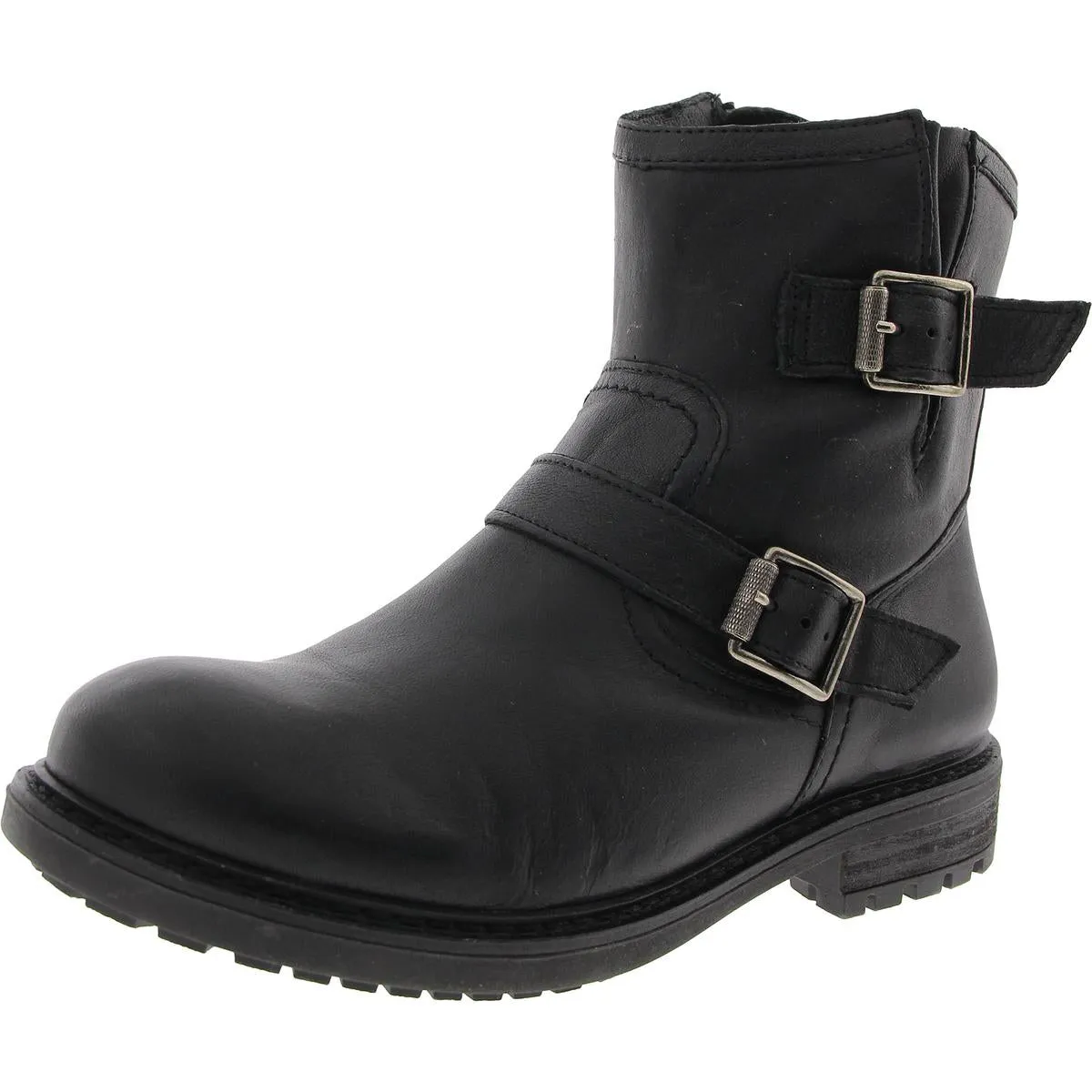 Womens Buckle Leather Motorcycle Boots