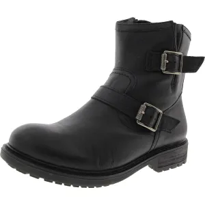 Womens Buckle Leather Motorcycle Boots