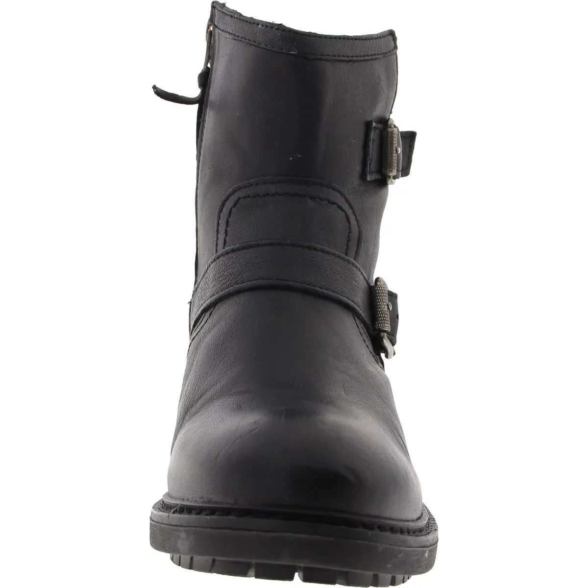 Womens Buckle Leather Motorcycle Boots
