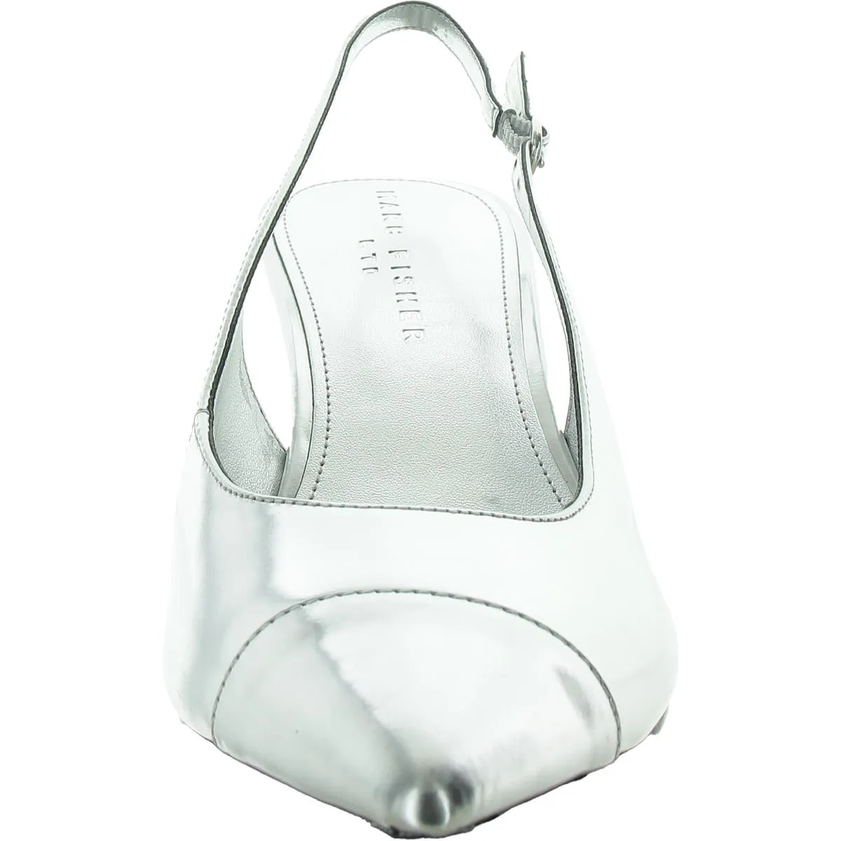 Womens Buckle Metallic Slingback Heels