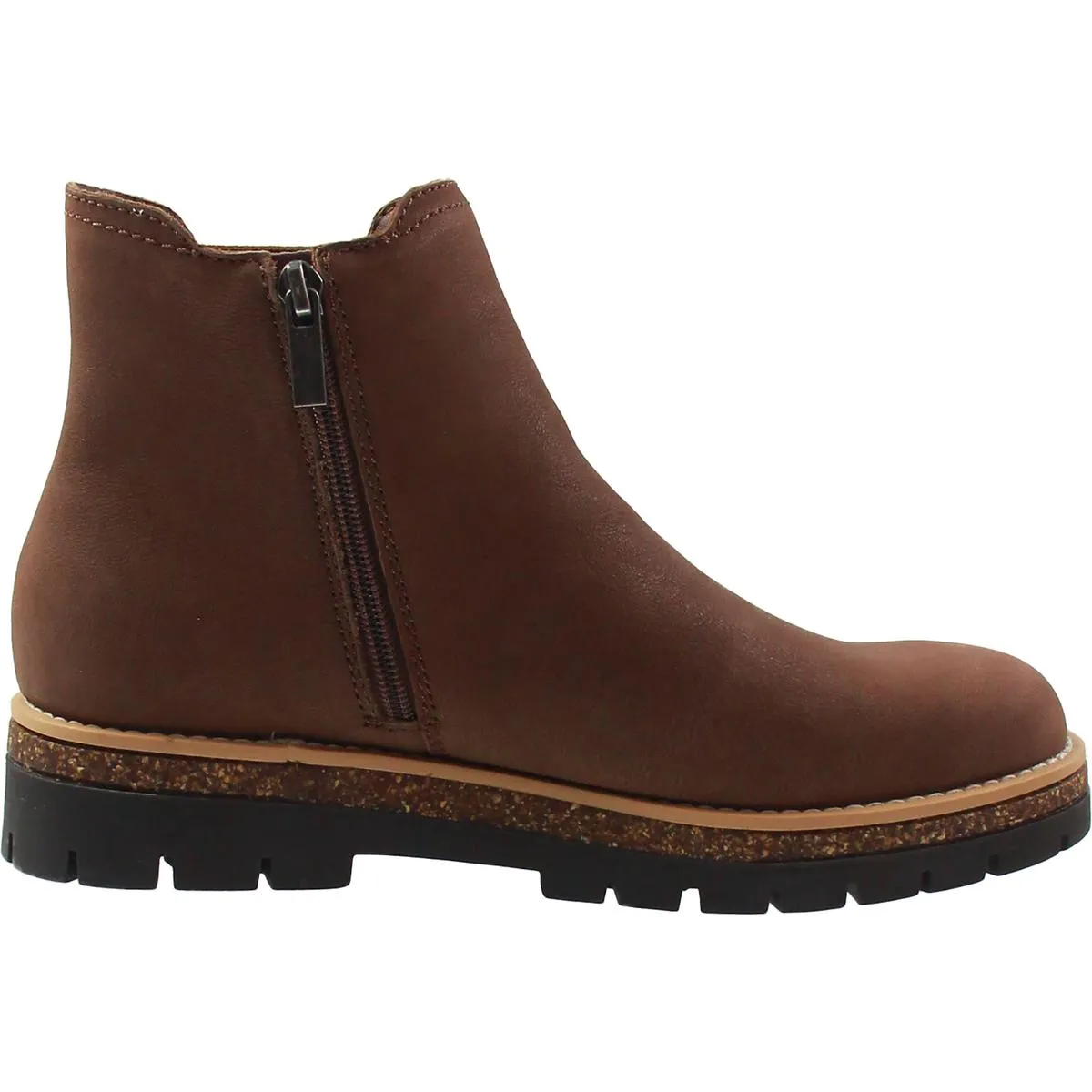 Womens Double Zipper Leather Ankle Boots