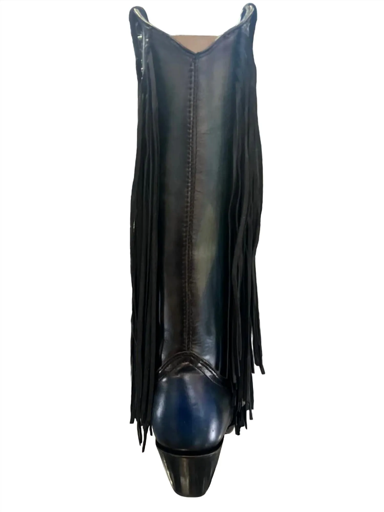 Women's Eagle Embroidery Studs Fringes Western Boot In Black