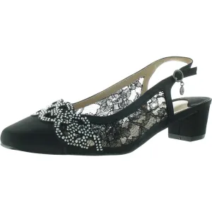 Womens Embellished Satin Slingback Heels