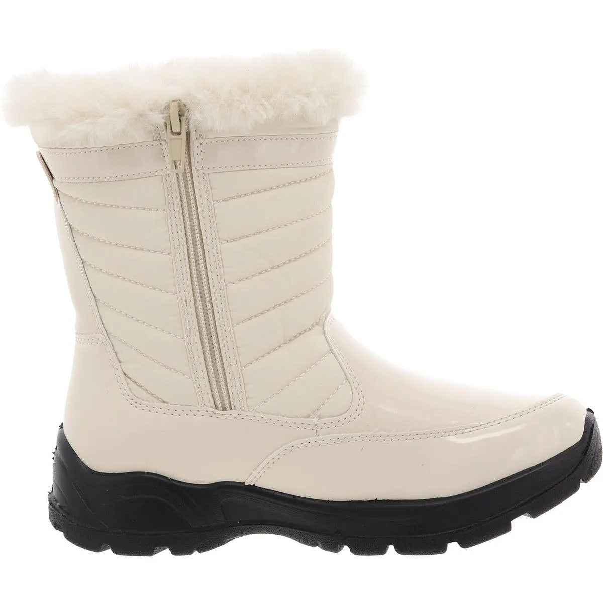 Womens Faux Fur Patent Booties