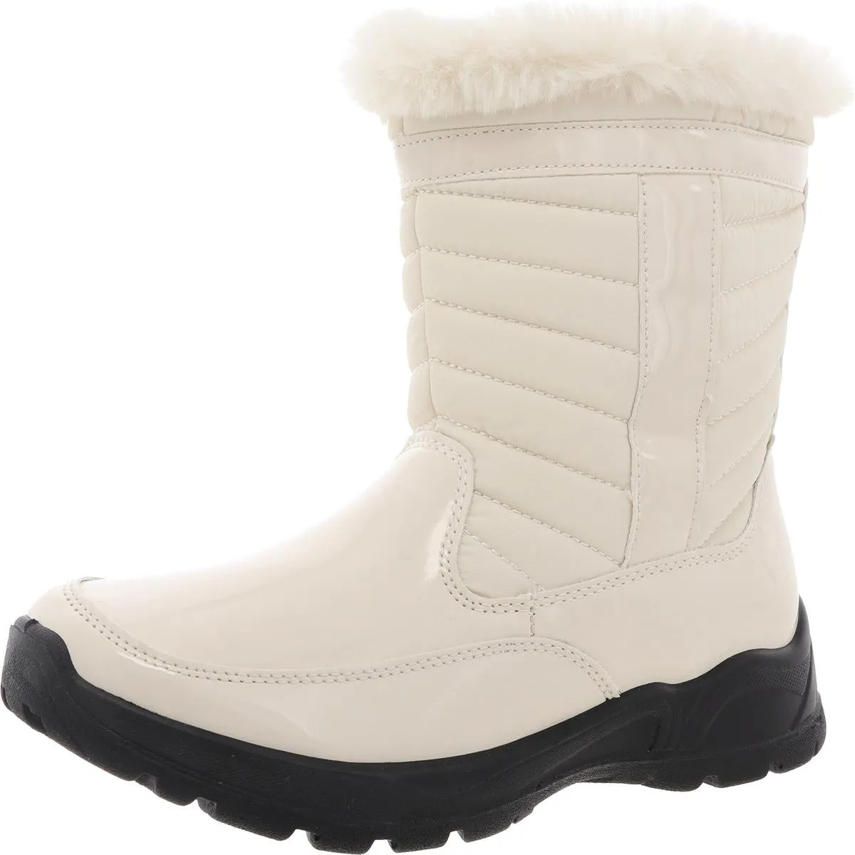 Womens Faux Fur Patent Booties