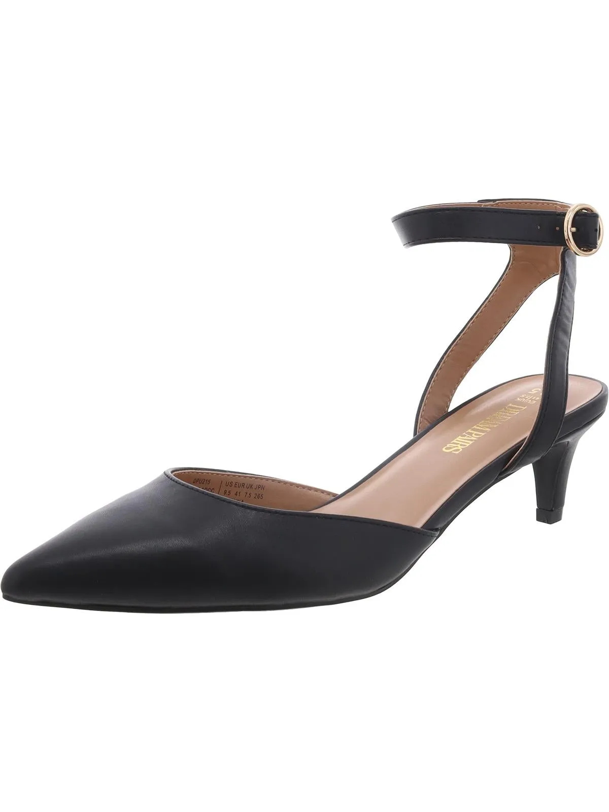 Womens Faux Leather Ankle Strap Kitten Heels