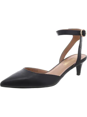 Womens Faux Leather Ankle Strap Kitten Heels