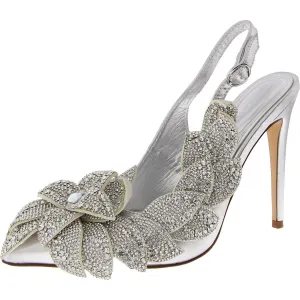 Womens Faux Leather Embellished Slingback Heels