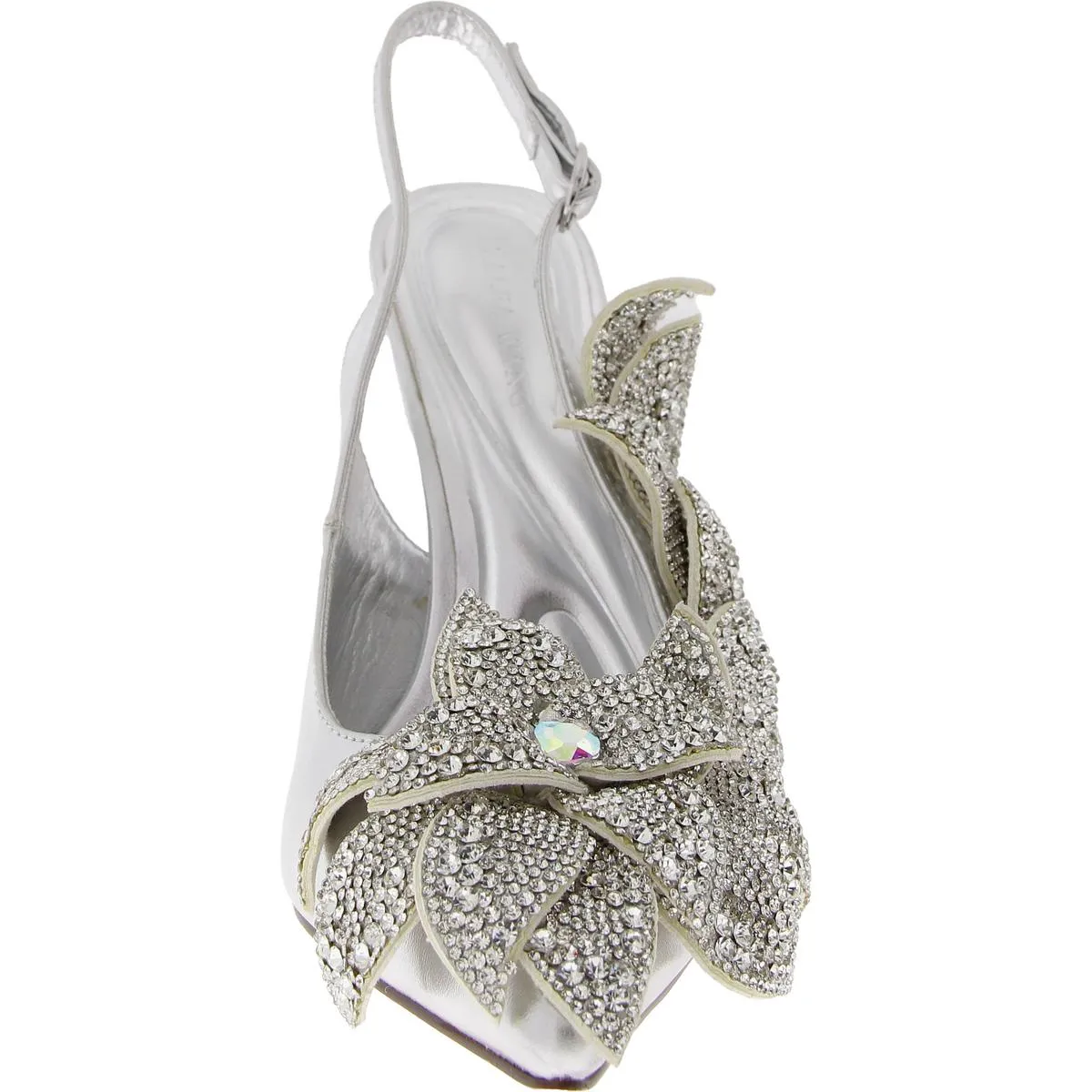 Womens Faux Leather Embellished Slingback Heels