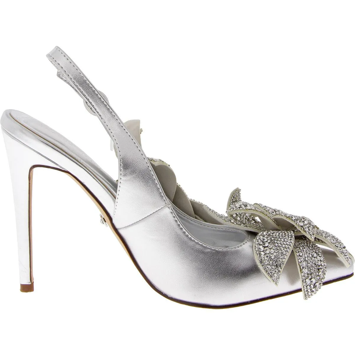 Womens Faux Leather Embellished Slingback Heels
