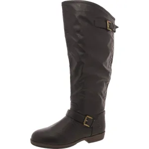 Womens Faux Leather Zipper Knee-High Boots