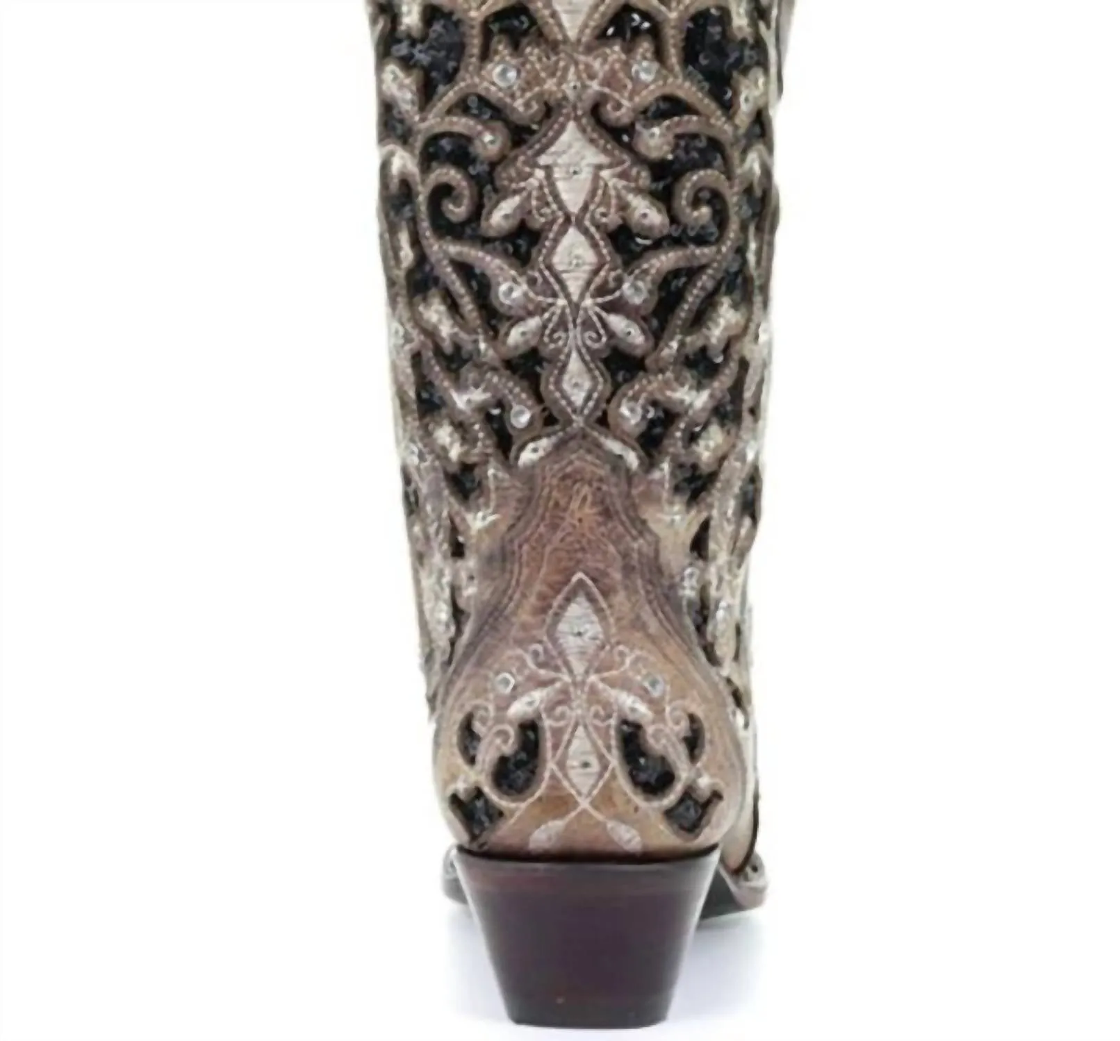 Women's Floral Embroidery Western Boot In Brown