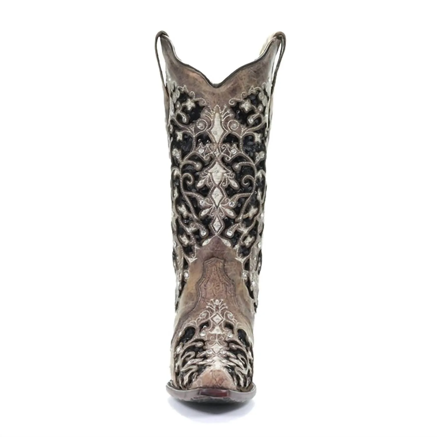Women's Floral Embroidery Western Boot In Brown
