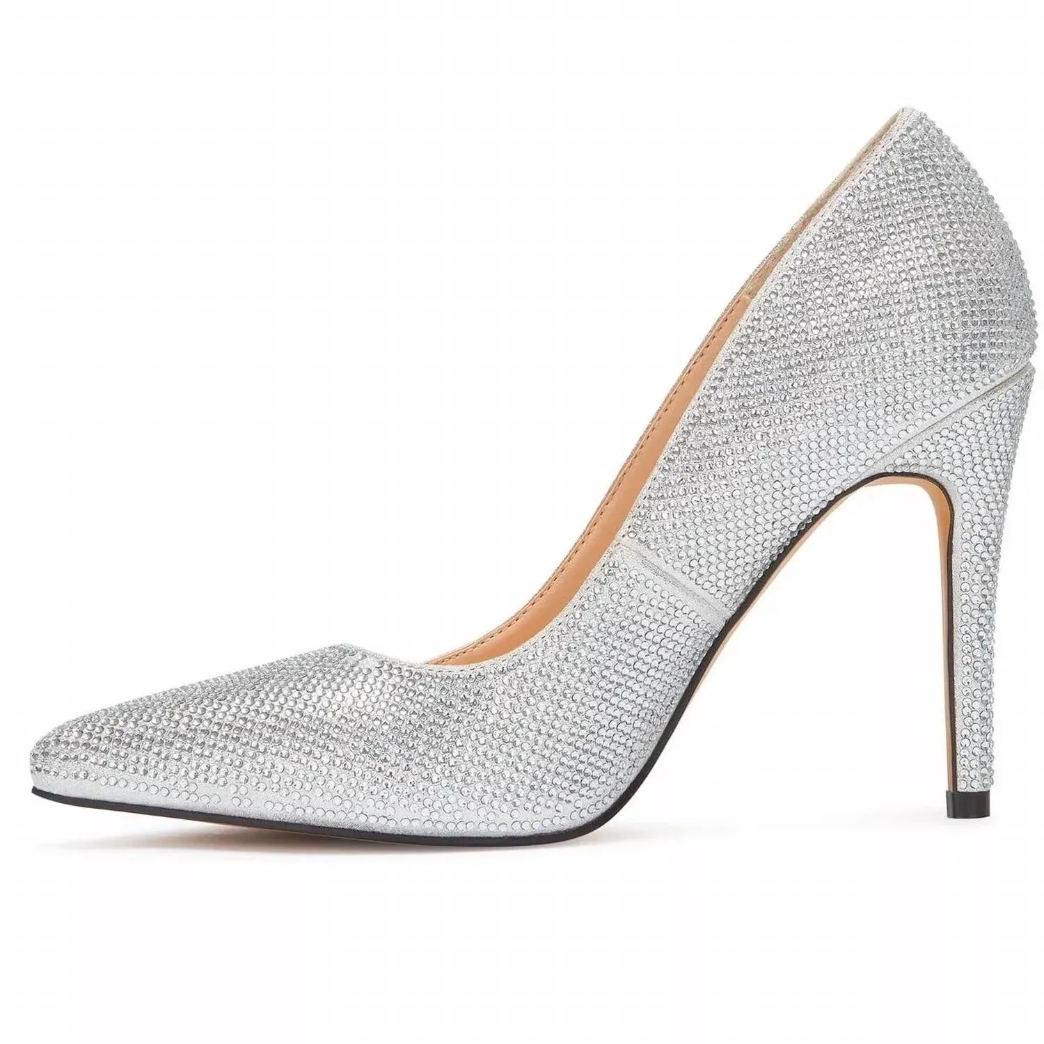 Women's High Heels With Rhinestones In Silver