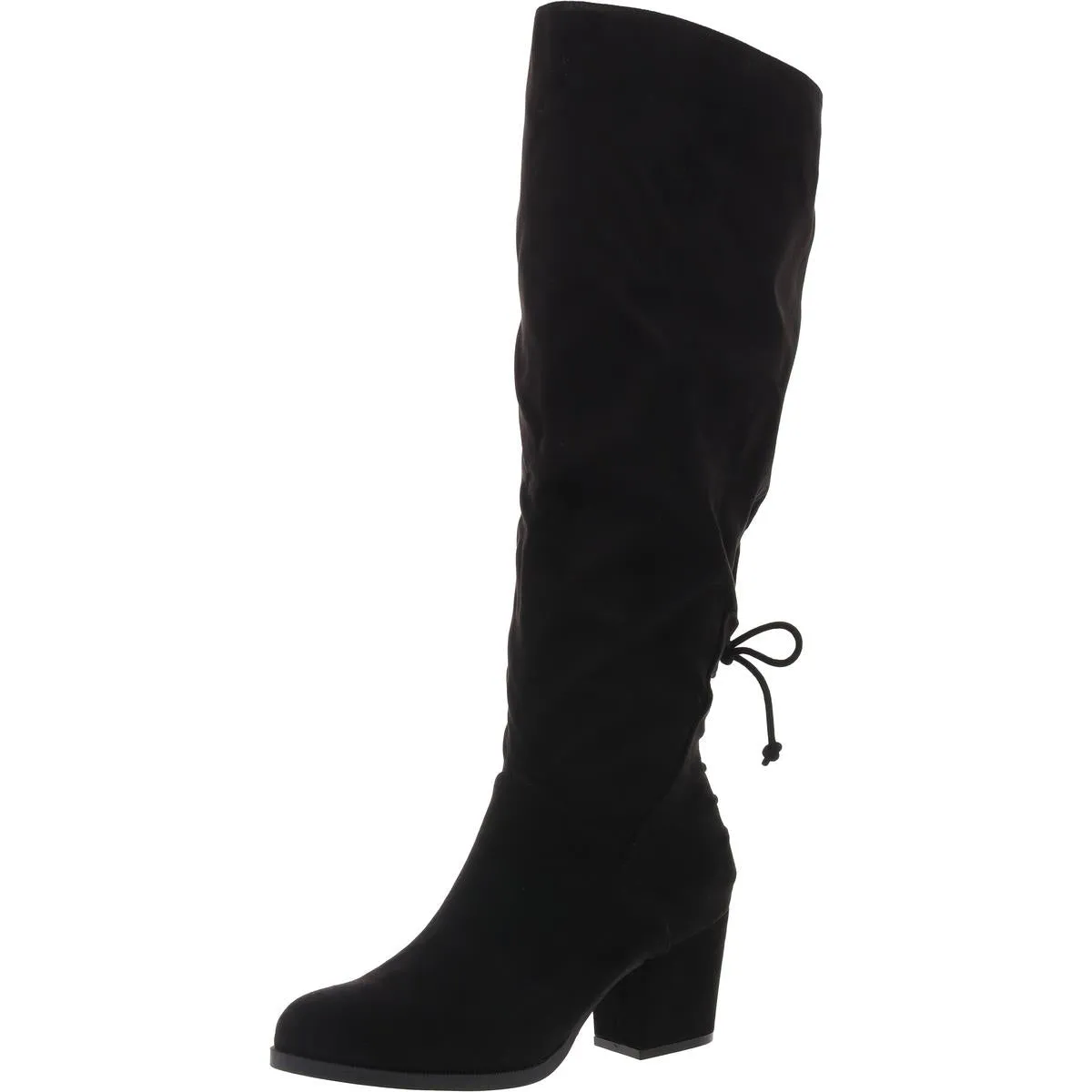 Womens Lace-Up Faux Suede Knee-High Boots