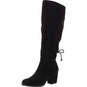 Womens Lace-Up Faux Suede Knee-High Boots