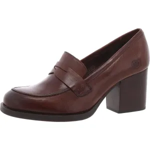 Womens Leather Padded Insole Loafer Heels
