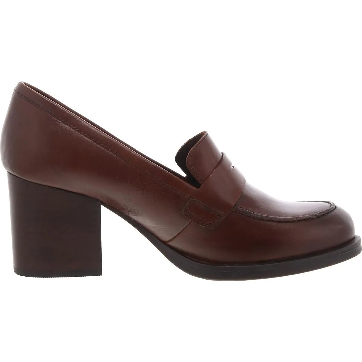Womens Leather Padded Insole Loafer Heels