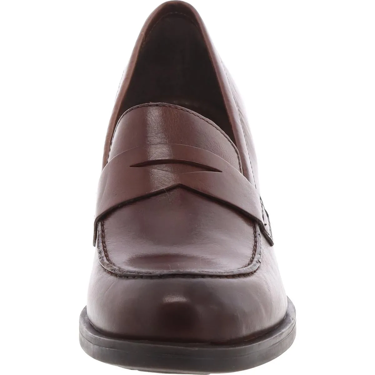 Womens Leather Padded Insole Loafer Heels