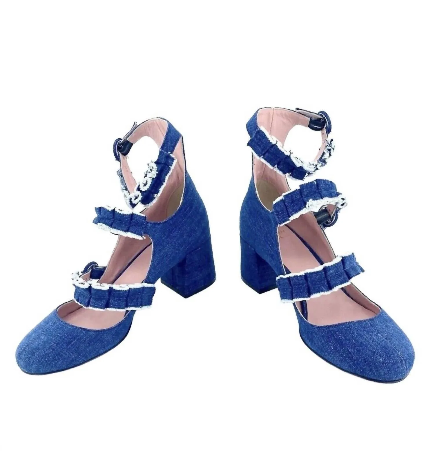 Women's Mary Jane Triple Buckle Heels In Blue
