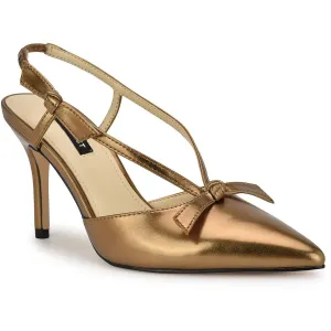 Womens Metallic Faux Leather Slingback Heels