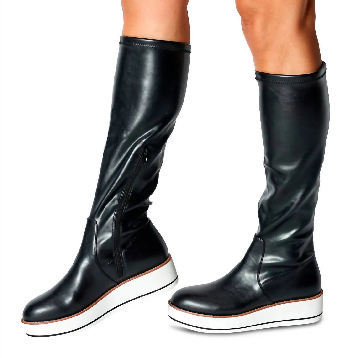 Women's Nadia Smooth Stretch Flatform Boot In Black