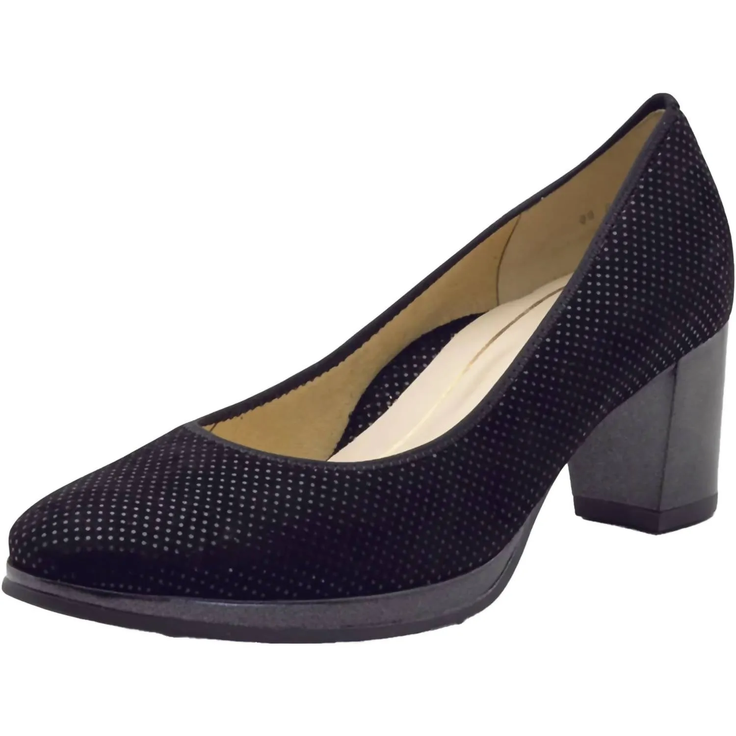 Women's Ophelia Heel - Wide In Black Puntikid Leather