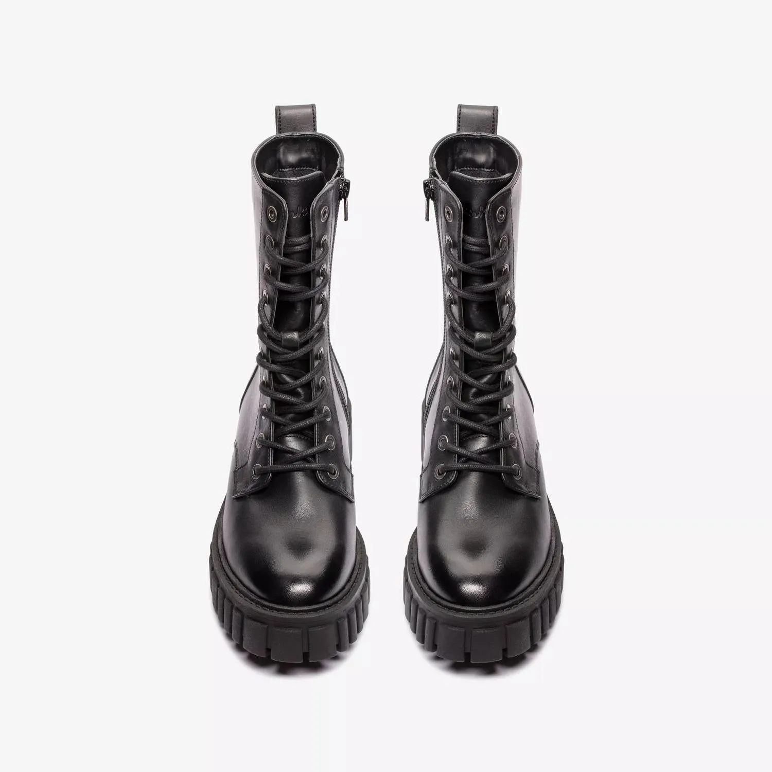 Women's Page Lace Leather Lug Sole Side Zip Boots In Black