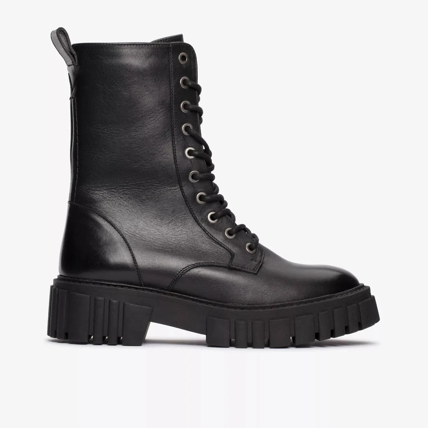 Women's Page Lace Leather Lug Sole Side Zip Boots In Black