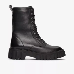 Women's Page Lace Leather Lug Sole Side Zip Boots In Black