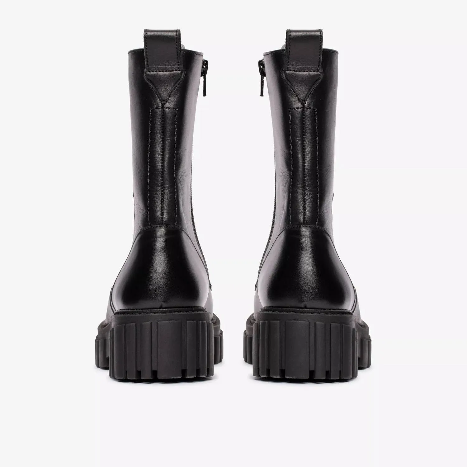 Women's Page Lace Leather Lug Sole Side Zip Boots In Black