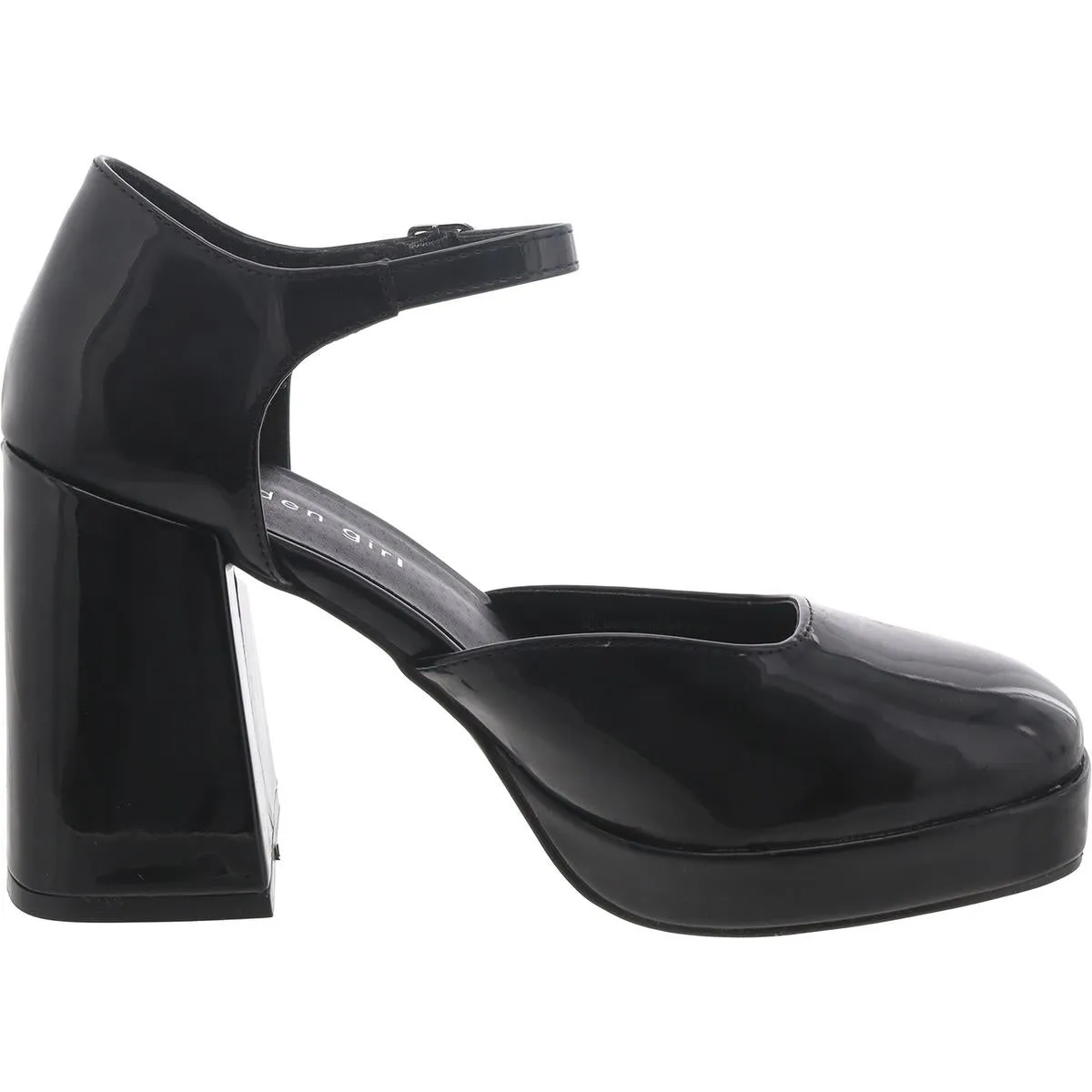 Womens Patent Block Heel Mary Jane Heels