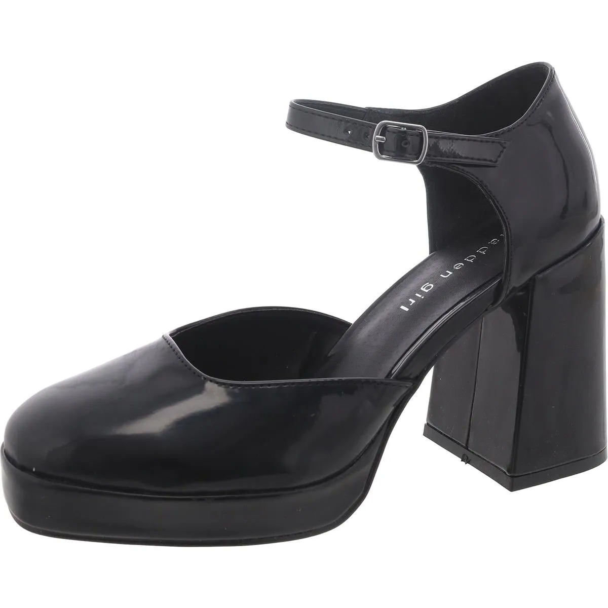 Womens Patent Block Heel Mary Jane Heels