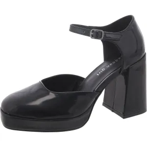 Womens Patent Block Heel Mary Jane Heels
