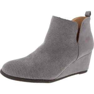 Womens Perforated Faux Suede Booties