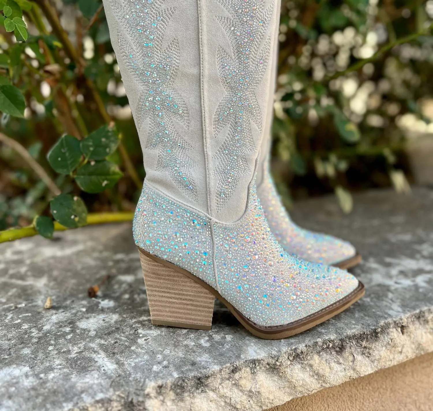 Women's Rhinestone Western Style Boots In Grey