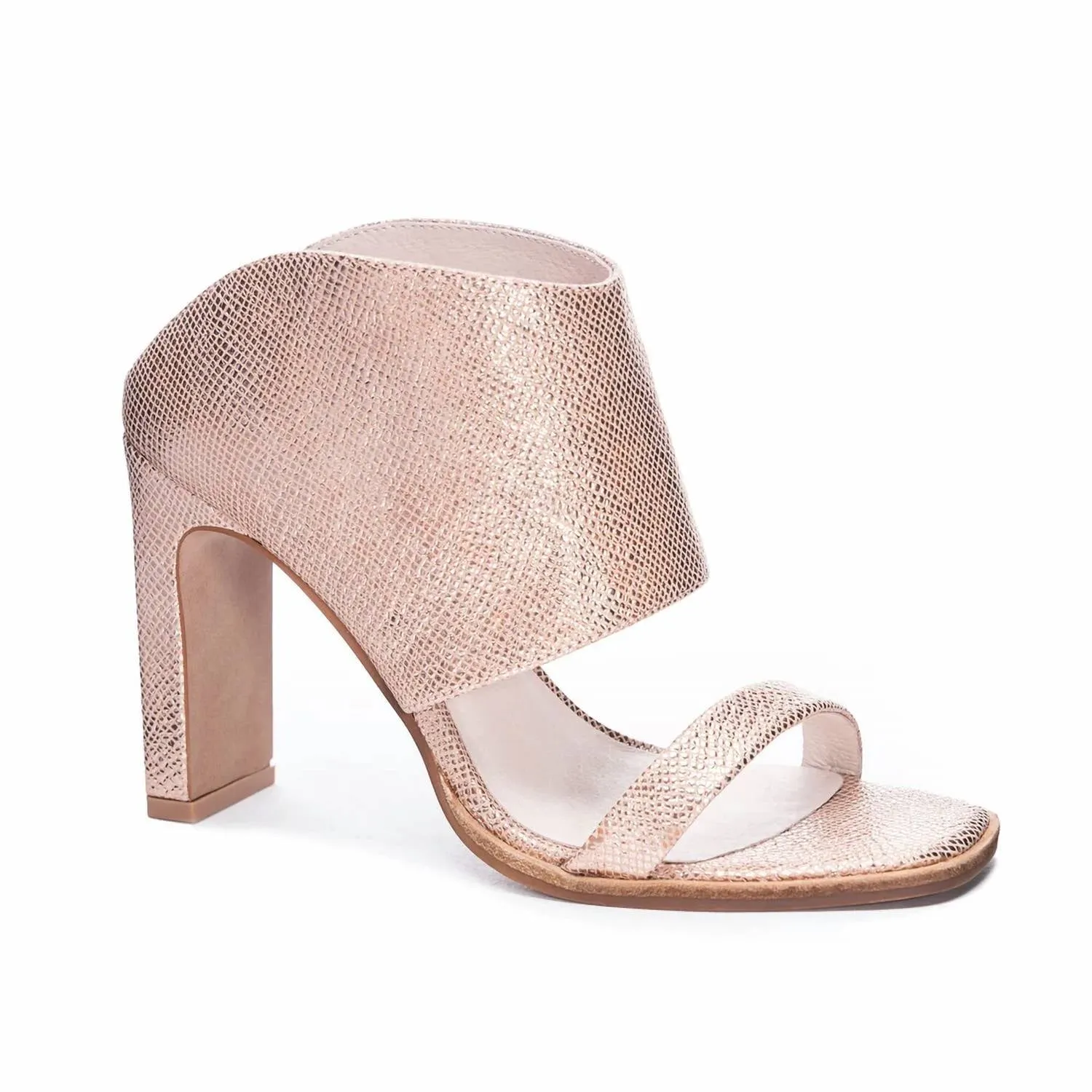 Women's Scaly Metallic Slide With Ankle Cuff In Rose Gold