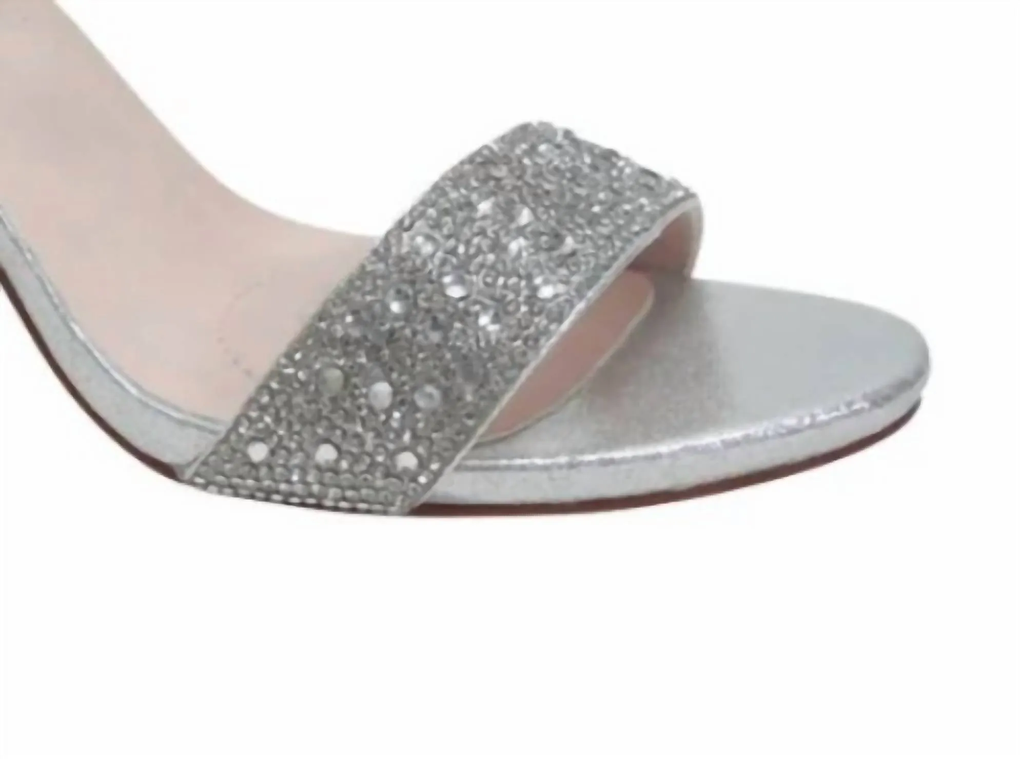 Women's Shimmer Ankle Strap Heel In Silver